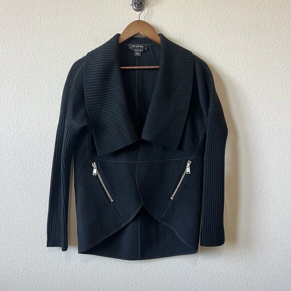 St.John Jackets & Blazers - St. John Angora Wool Blend Jacket Sewn By Hand Black Luxe Cozy Elegance Sz P